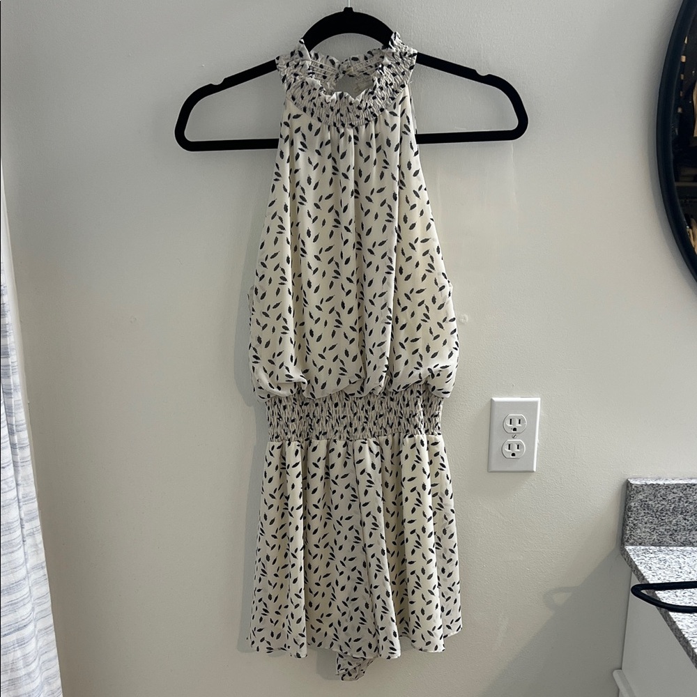 She + Sky Cream and Black Halter Dress